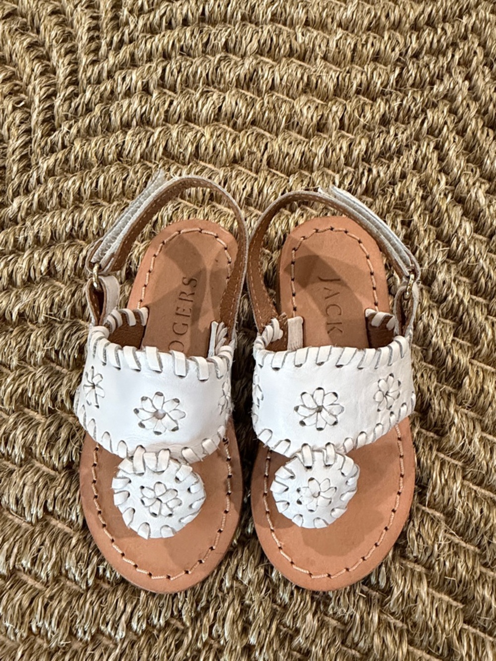 Jack Rogers White Leather Toddler Girls 5 Sandals with Box EUC